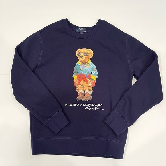 Ralph Lauren Polo Bear Boys Girls Navy Sweatshirt M (10/12) Like New - Picture 7 of 9